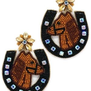 Beaded Horse & Horseshoe Statement Earrings NWT STOCKING STUFFER